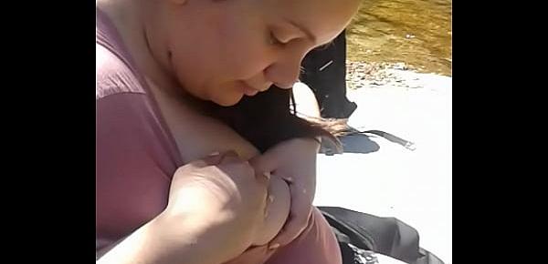  Huge tits gf rubbing on her tits in public